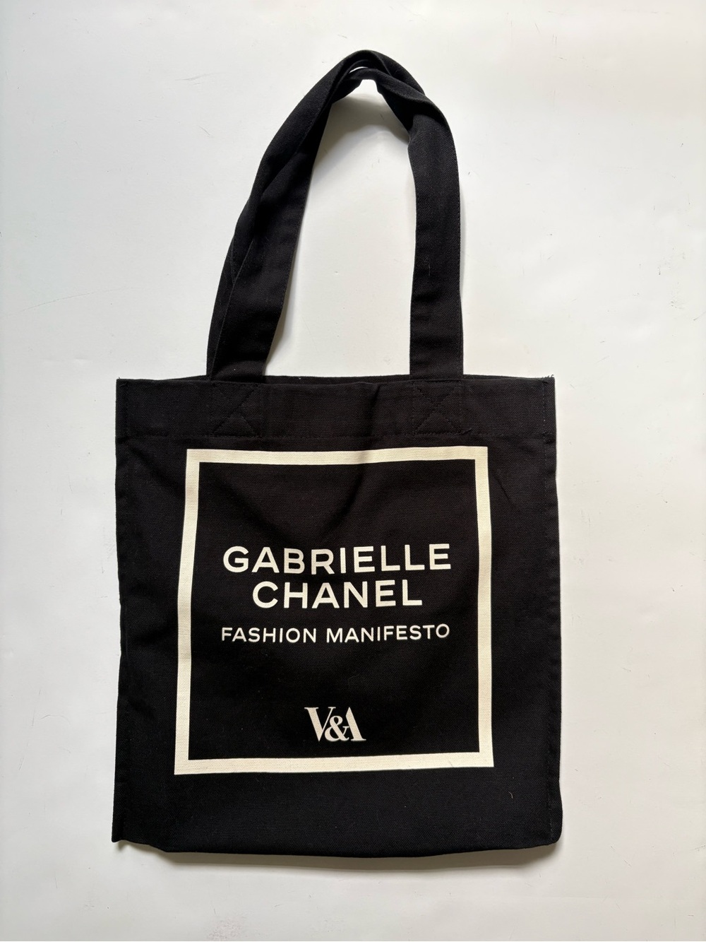 CHANEL Black Canvas Gabrielle Tote with Cream Print